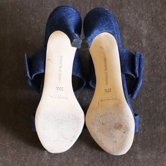 SOLD! Manolo Blahnik Denim Sandal Heel with Buckle - Picture 9 of 10